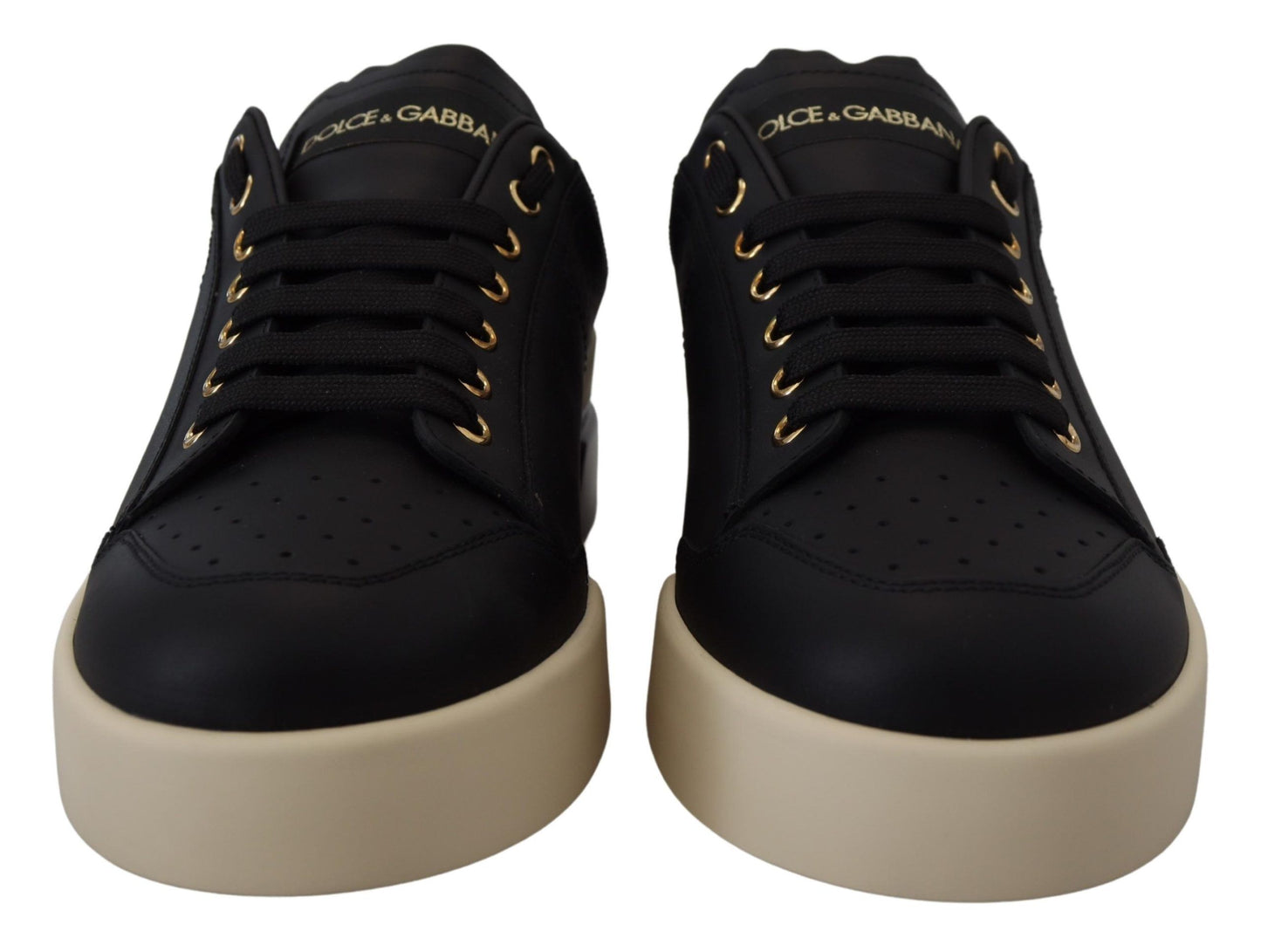 Elegant Black Leather Low Top Sneakers