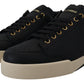 Elegant Black Leather Low Top Sneakers