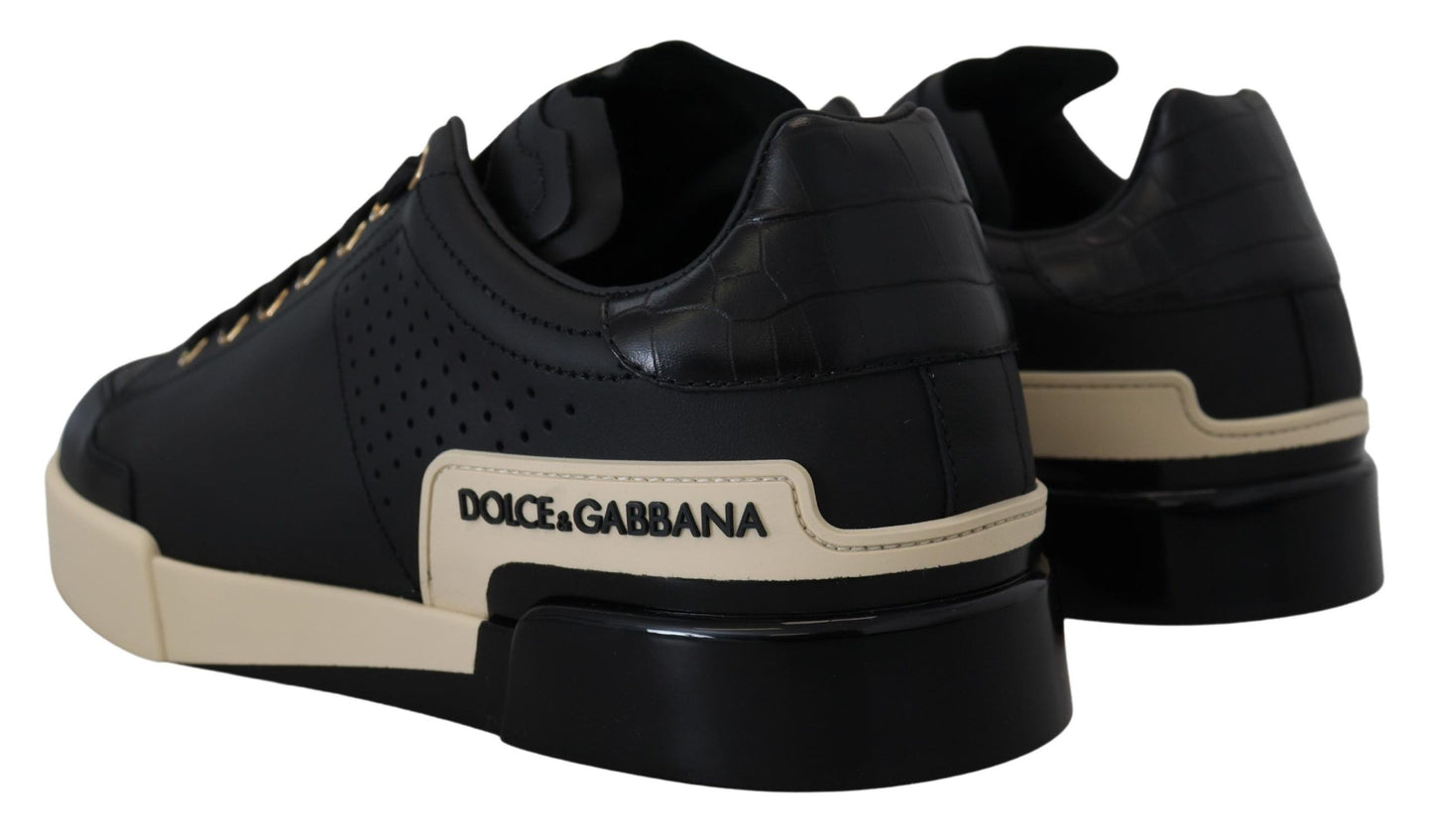 Elegant Black Leather Low Top Sneakers