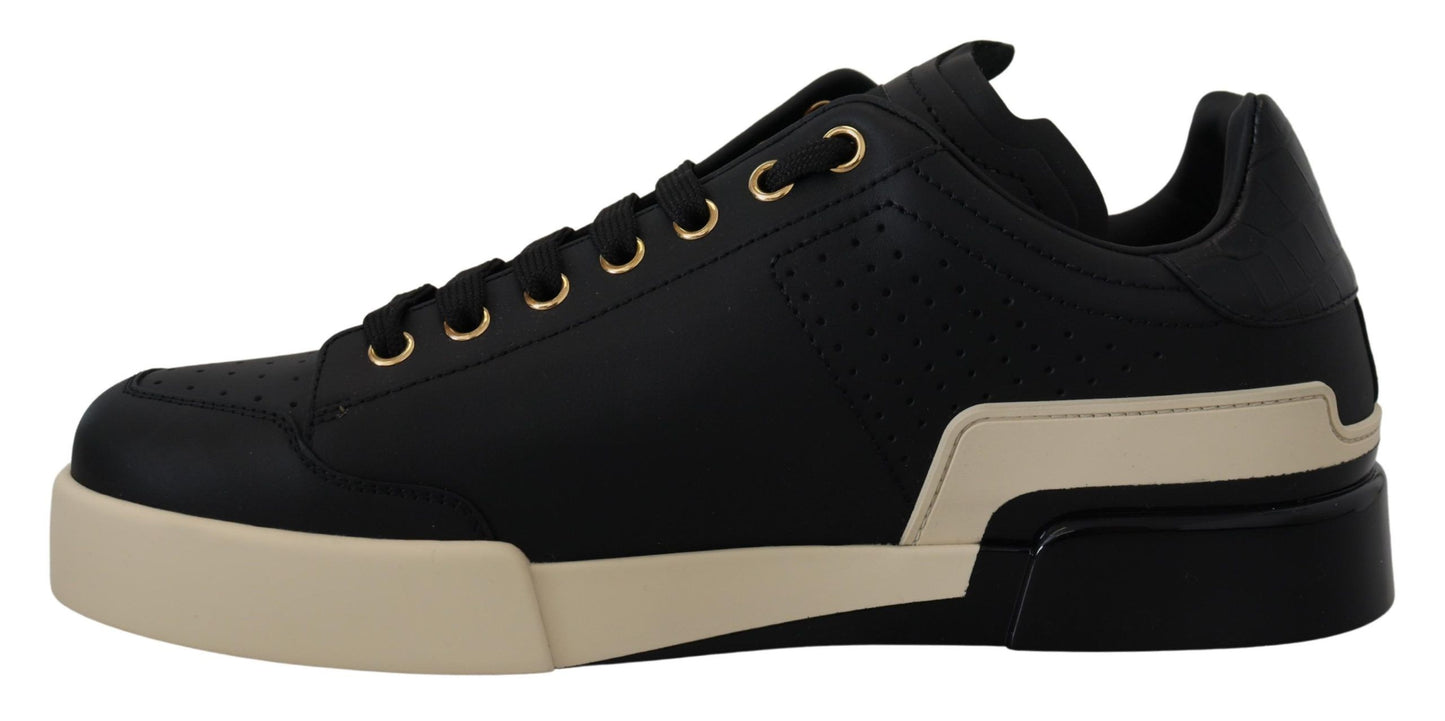Elegant Black Leather Low Top Sneakers