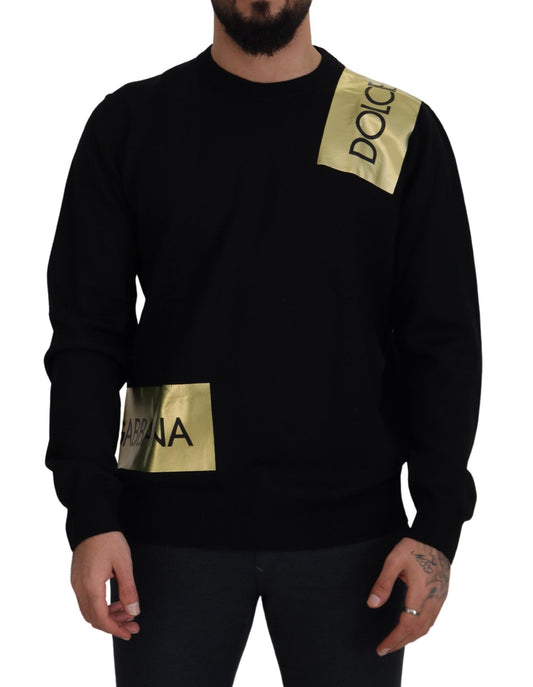 Elegant Gold-Embroidered Black Wool Sweater