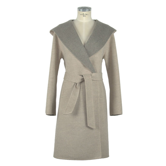 Italian Elegance Two-Tone Wool Coat with Hood