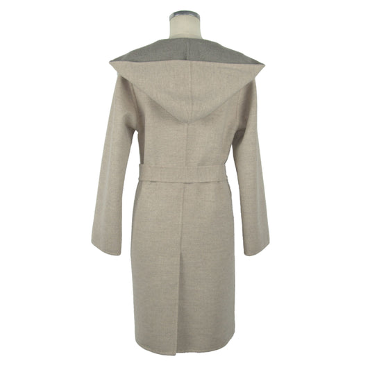 Italian Elegance Two-Tone Wool Coat with Hood