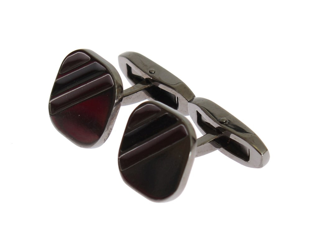 Elegant Silver & Dark Red Cufflinks
