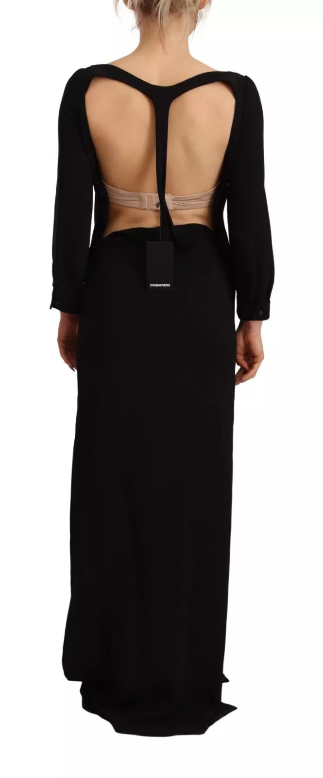 Black Long Sleeves Side Slit Floor Length Dress
