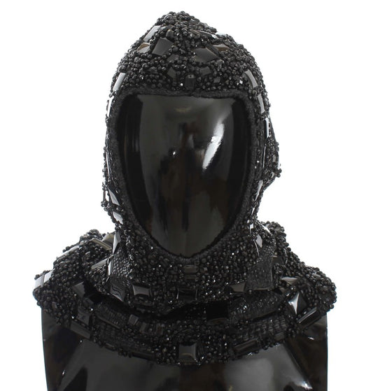 Black Knitted Crystal Hooded Scarf Wrap