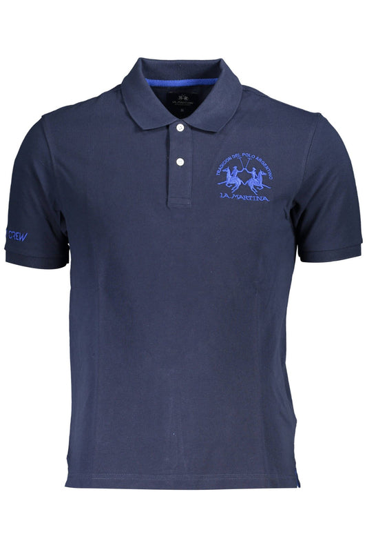 Blue Cotton Men Polo Shirt