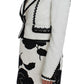 Elegant White & Black Floral Brocade Blazer Jacket