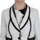 Elegant White & Black Floral Brocade Blazer Jacket