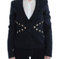 Chic Black Stretch Blazer with Gold Button Detail