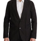 Elegant Black Cotton-Wool Blend Blazer Jacket