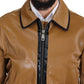 Elegant Dark Camel Zip Blouson Jacket