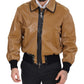 Elegant Dark Camel Zip Blouson Jacket