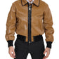Elegant Dark Camel Zip Blouson Jacket