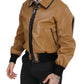 Elegant Dark Camel Zip Blouson Jacket