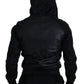Sleek Leather Hooded Bomber Jacket
