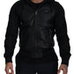 Sleek Leather Hooded Bomber Jacket