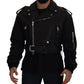 Sleek Biker Motorcycle Black Belted Jacket