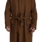 Elegant Brown Wool Blend Overcoat Jacket