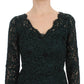 Green Floral Lace Full Length Dress