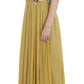 Enchanting Yellow Silk Floral Appliqué Gown