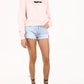 Soft Pink Velvet Detail Cotton Sweatshirt