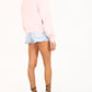 Soft Pink Velvet Detail Cotton Sweatshirt