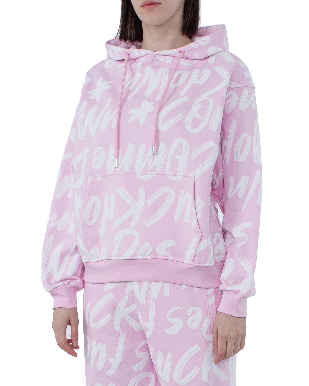 Chic Pink Cotton Hooded Sweatshirt with Statement Print