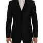 Elegant Black and Blue Silk Blend Blazer Set