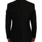 Elegant Black and Blue Silk Blend Blazer Set