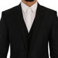 Elegant Black and Blue Silk Blend Blazer Set