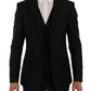 Elegant Black and Blue Silk Blend Blazer Set