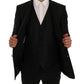 Elegant Black and Blue Silk Blend Blazer Set