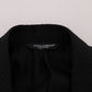 Elegant Black and Blue Silk Blend Blazer Set