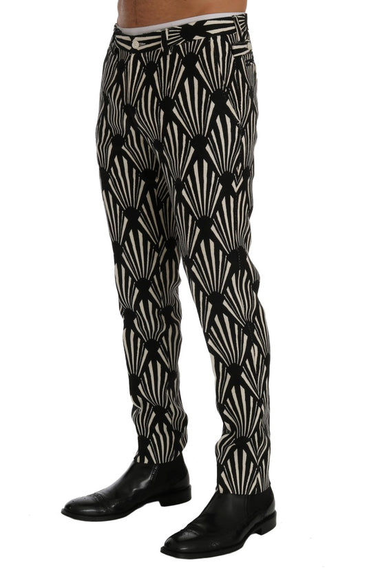 Elegant Black and White Slim Fit Trousers