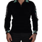 Elegant Black Velvet Monogram Polo Sweater