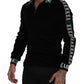 Elegant Black Velvet Monogram Polo Sweater