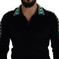 Elegant Black Velvet Monogram Polo Sweater
