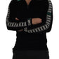 Elegant Black Velvet Monogram Polo Sweater