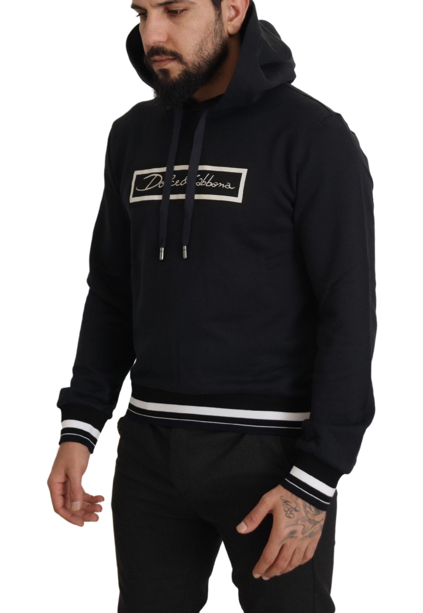 Elegant Black Cotton Hooded Pullover Sweater