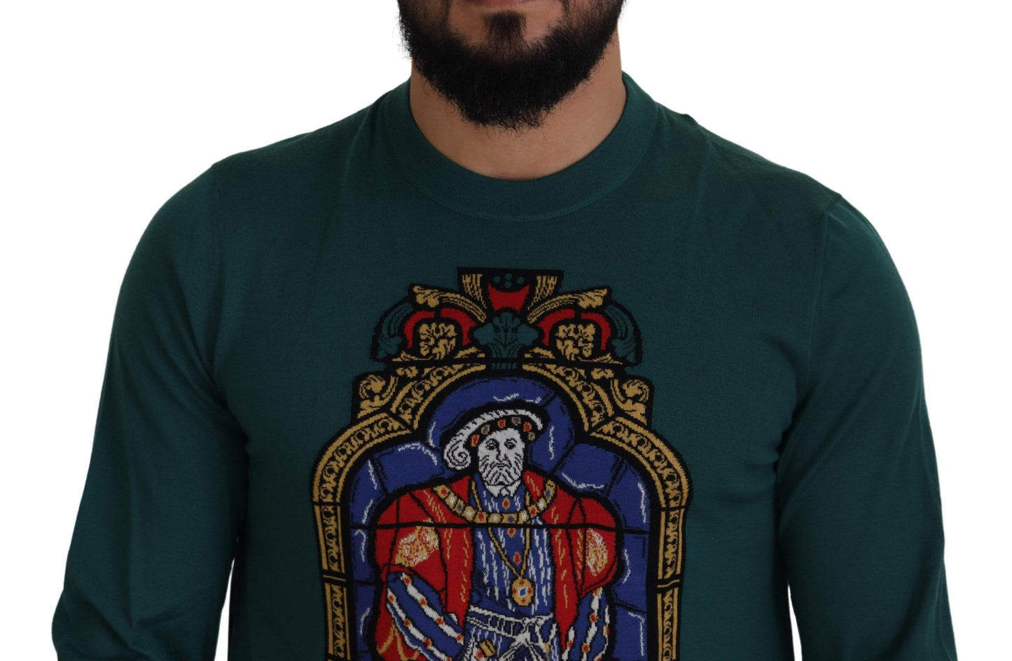 Regal Green Wool-Silk Blend Crewneck Sweater