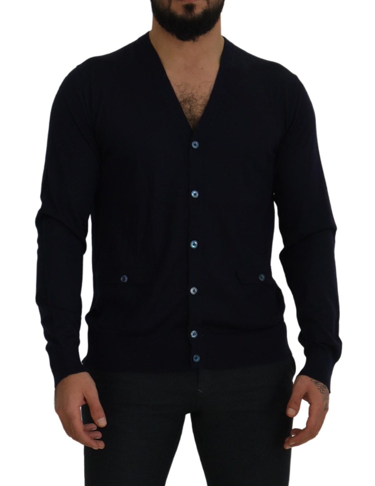 Elegant Dark Blue Cashmere Cardigan
