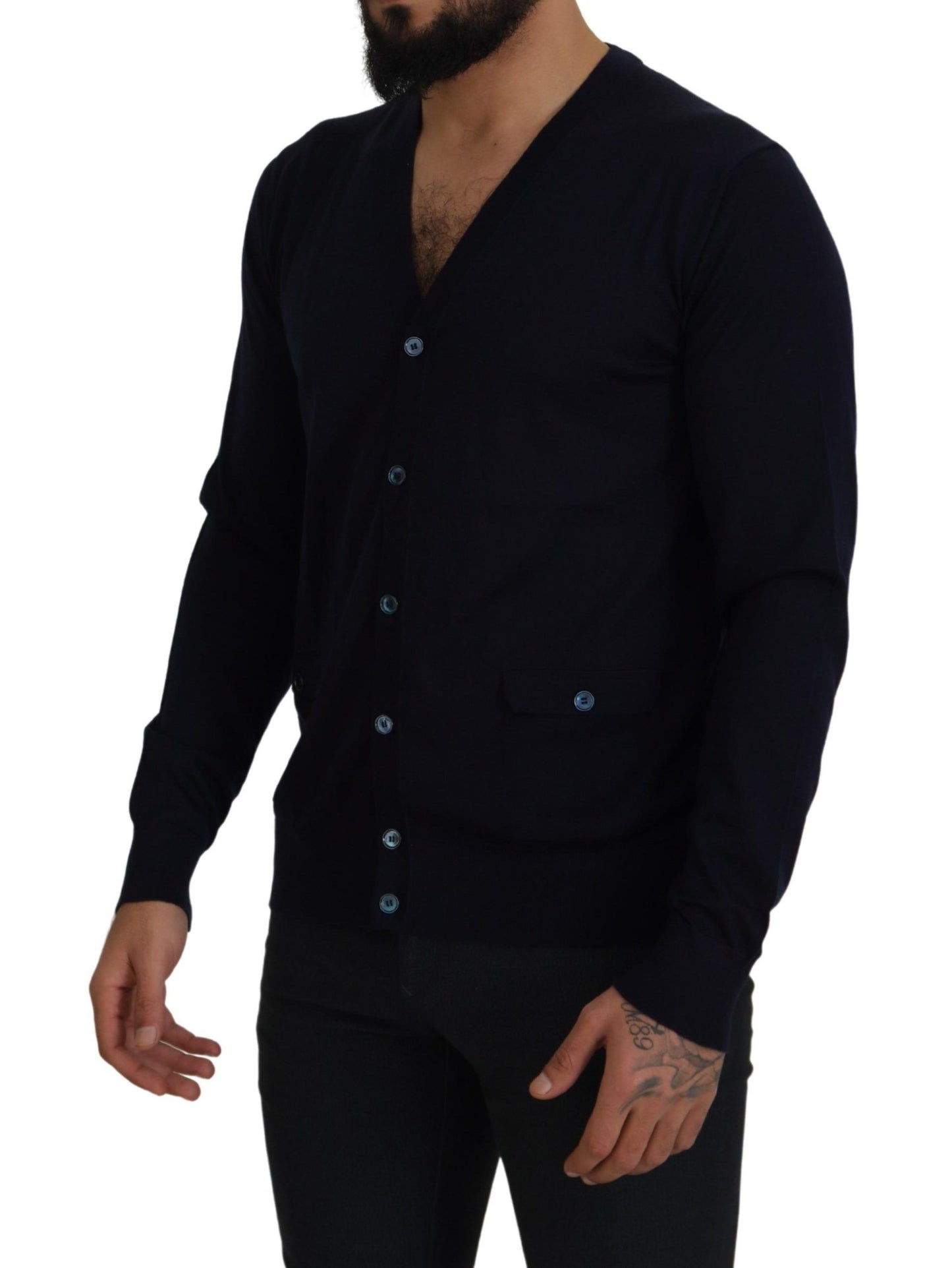 Elegant Dark Blue Cashmere Cardigan