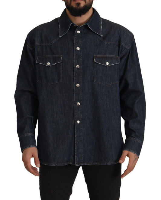 Elegant Slim Fit Dark Blue Casual Shirt