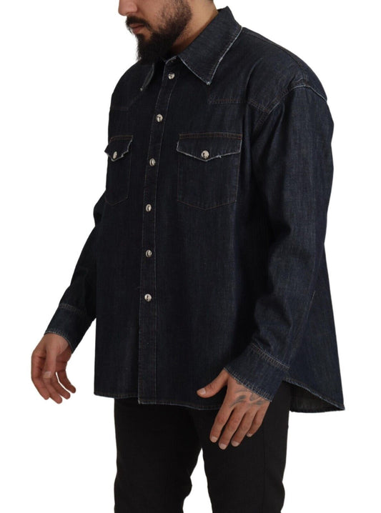 Elegant Slim Fit Dark Blue Casual Shirt