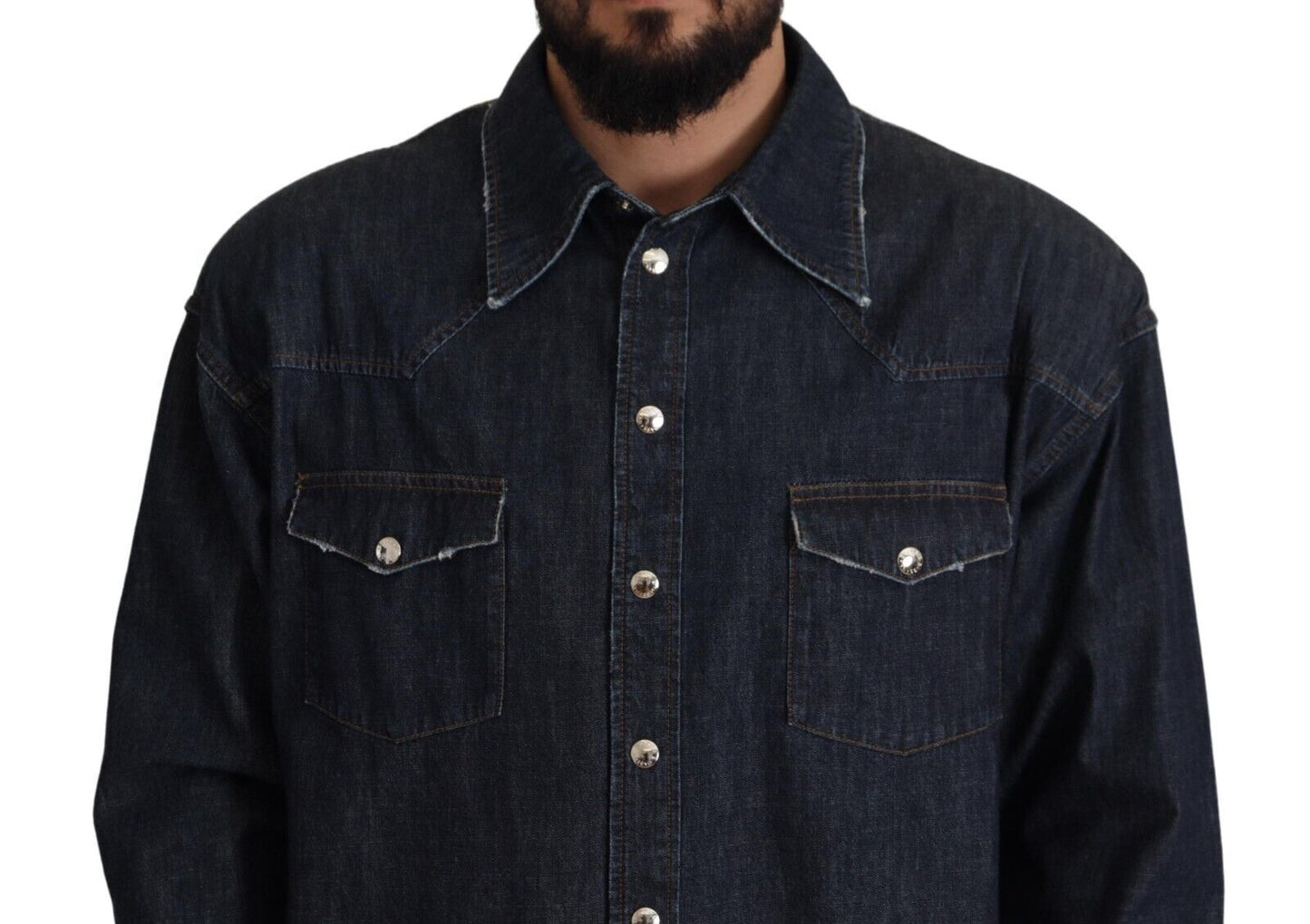 Elegant Slim Fit Dark Blue Casual Shirt