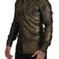 Elegant Gold Slim Fit Shirt with Crown Embroidery