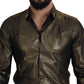Elegant Gold Slim Fit Shirt with Crown Embroidery