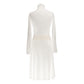 Elegant Long-Sleeved Beige Dress with Chic Ribbon