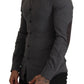 Sleek Gray Cotton Casual Button Front Shirt